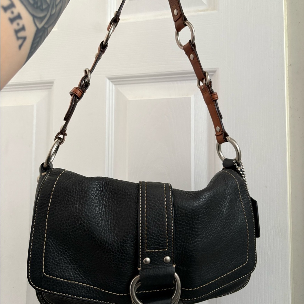 SOLD Coach 2007 Chelsea Black Pebbled Leather Flap Bag